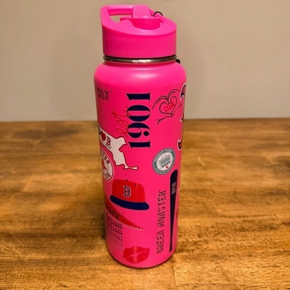 Boston Red Sox Hot Pink Insulated Water Bottle (NEW) 34oz The Memory Company - Picture 5 of 9